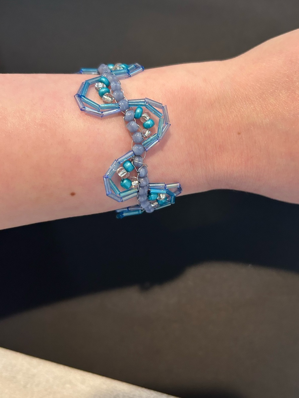 Handmade Beaded Blue Ocean Spiral Bracelet - Picture 4 of 8